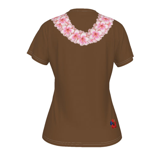 Pink Plumeria Lei Tee Brown