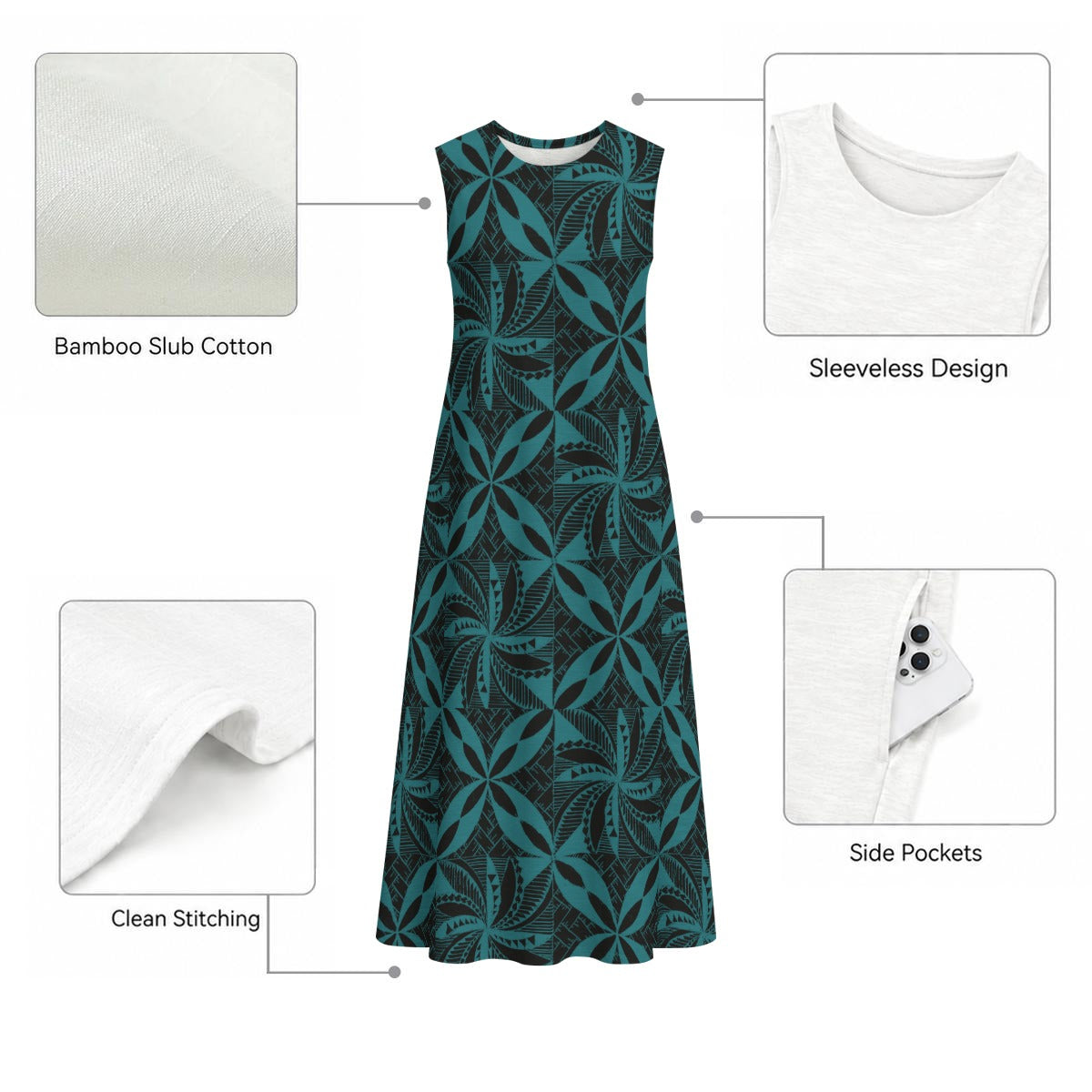 Tapa Dress Sleeveless with Pocket Blue