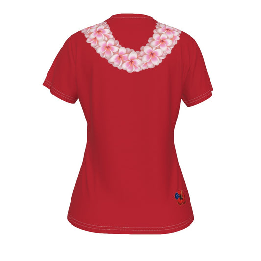 Pink Plumeria Lei Tee Red