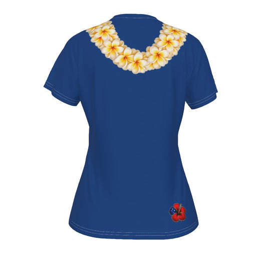 Yellow Plumeria Lei Tee Blue