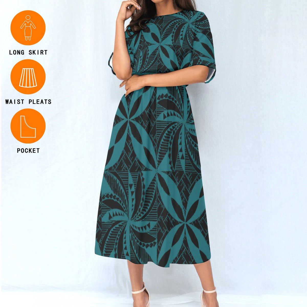 Tapa Knee Length Dress Blue