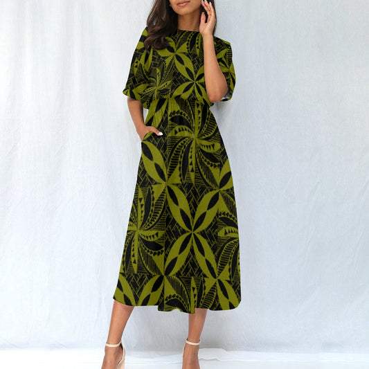 Tapa Knee Length Dress Green