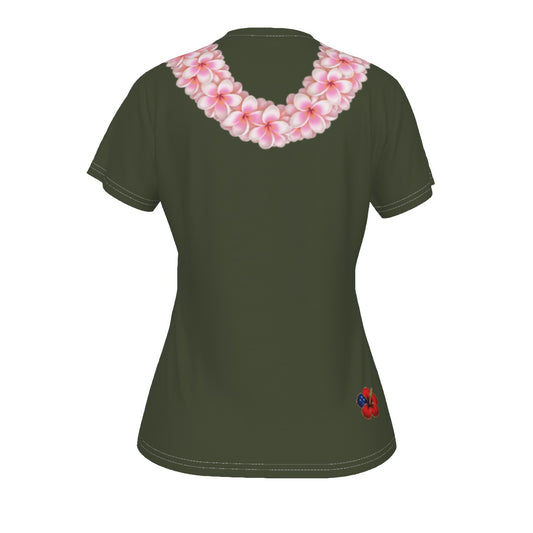 Pink Plumeria Lei Tee Green
