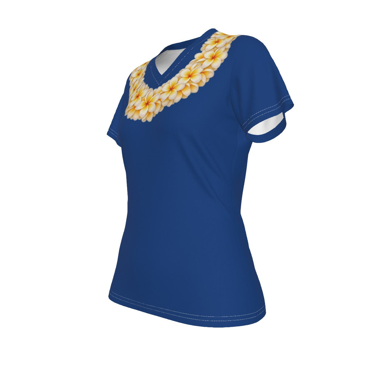 Yellow Plumeria Lei Tee Blue