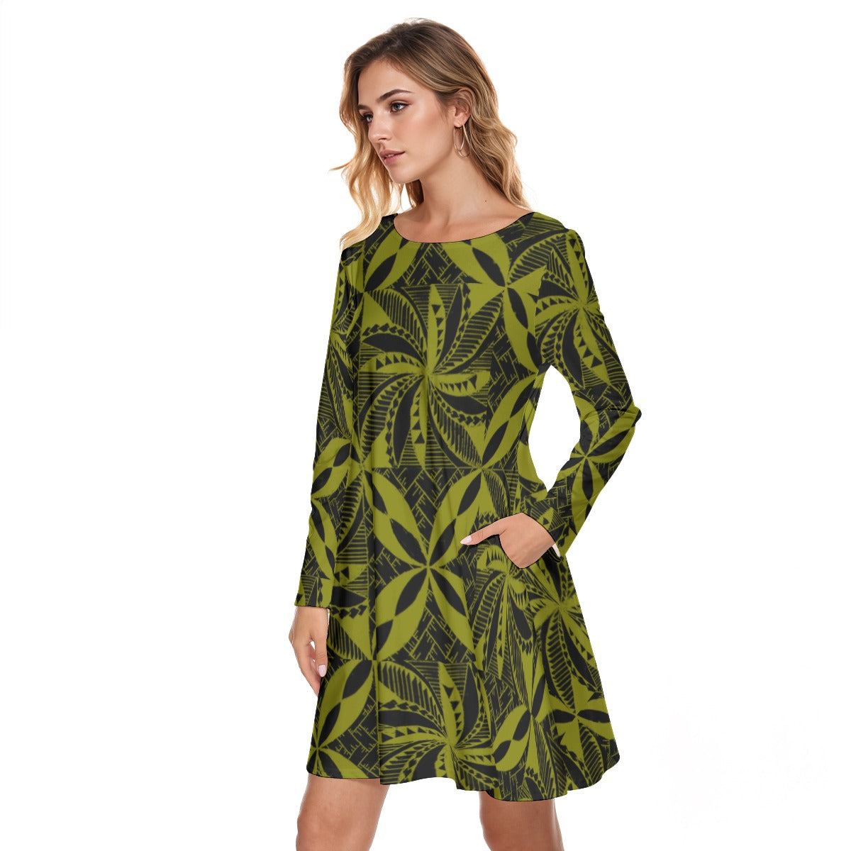 Tapa Long Sleeve Midi Dress Green