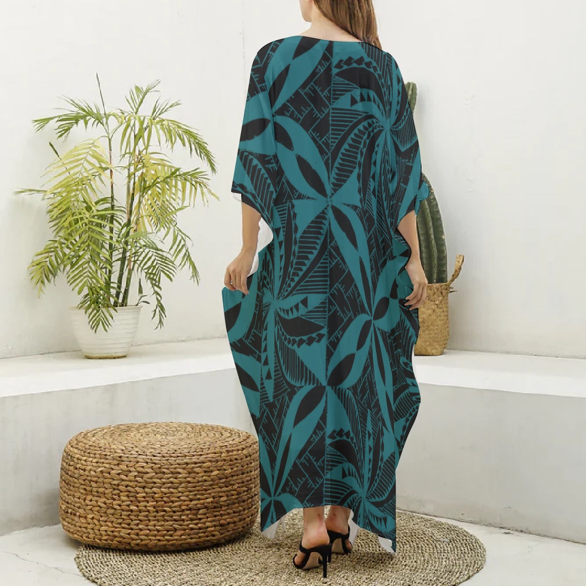 Tapa Kaftan Robe Dress Blue