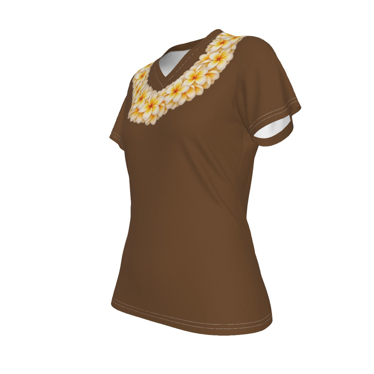 Yellow Plumeria Lei Tee Brown