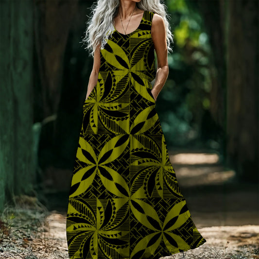 Tapa Long Sleeveless Maxi Dress Green