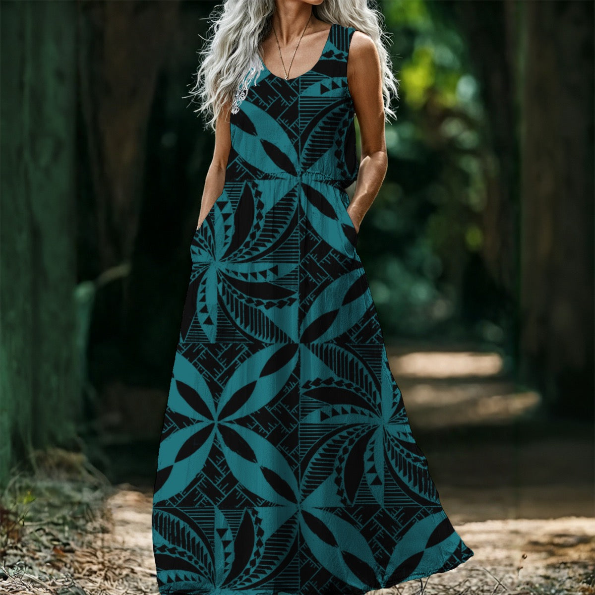 Tapa Long Sleeveless Maxi Dress Blue