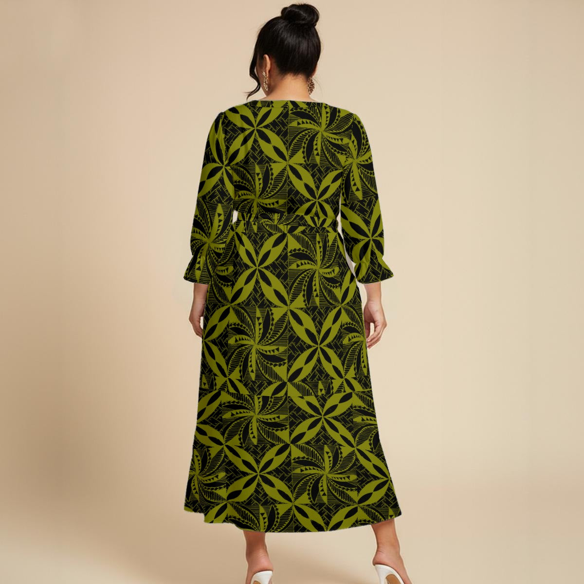 Tapa Maxi Dress with Belt Green