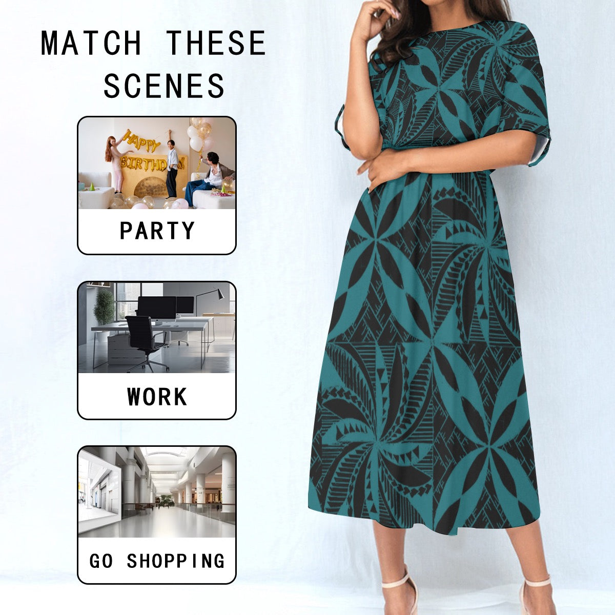 Tapa Knee Length Dress Blue