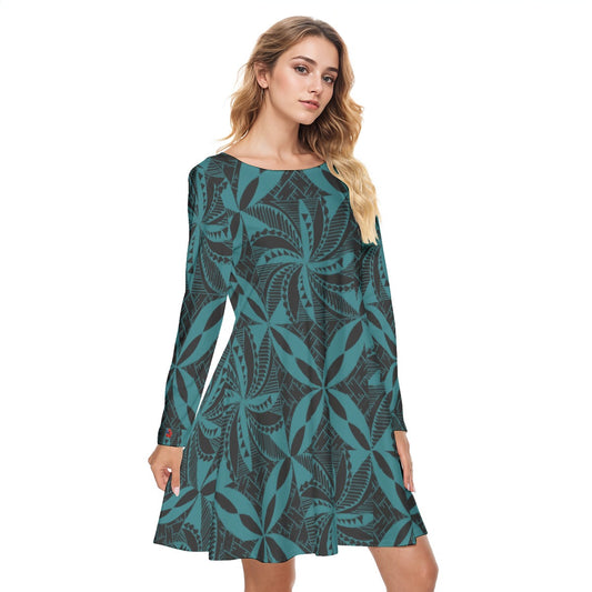 Tapa Long Sleeve Midi Dress Blue