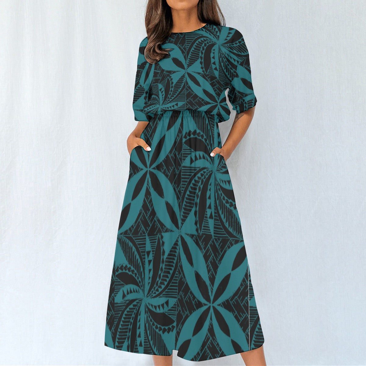 Tapa Knee Length Dress Blue
